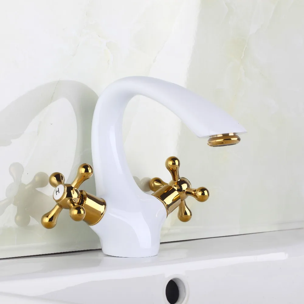 

YANKSMART New Modern Double Golden Polished Handles Faucet 97189 Bathroom Basin Faucet Lavabo torneira Painting Tap Mixer Body