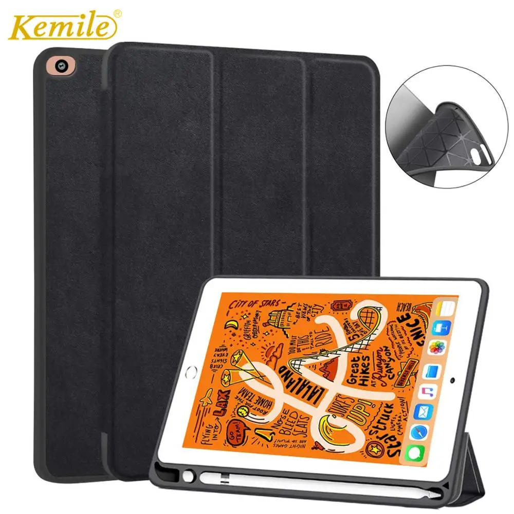 kemile For iPad mini 5 7.9 2019 Case W pencil holder TPU Back Cover with Auto Sleep/Wake Stand Cover For iPad mini 4/5 7.9 Case