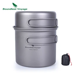 Boundless Voyage Titanium Bowl Pot Set with Folding Handle Outdoor Camping Picnic Ultralight Cooker Tableware 1000ml+500ml