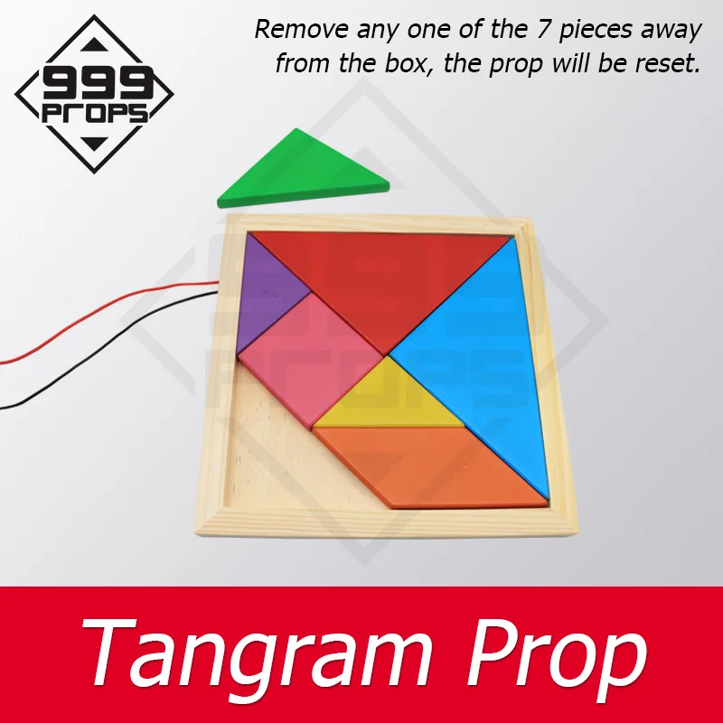 Tangram Prop jigsaw prop puzzle props escape room put all pieces into the wooden box to unlock Chamber game props 999PROPS