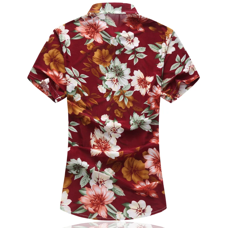 Summer Cotton Mens Short-Sleeves Shirts Ultra-Thin Lapel Large Size S-6XL Male Slim Fashion Casual Floral Top Comfortable