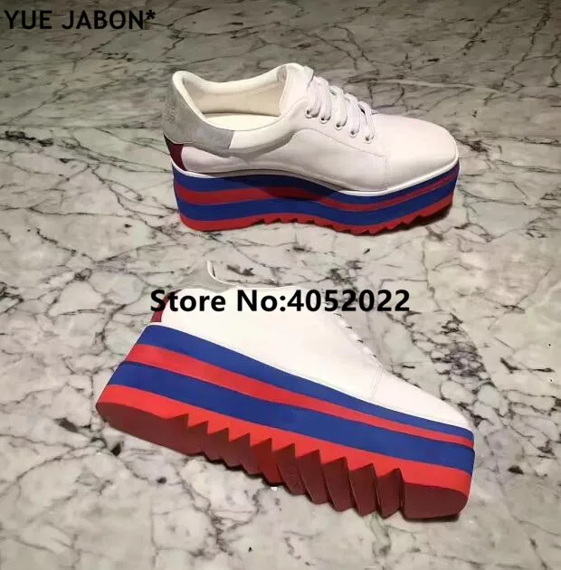 

YUE JABON New Striped Colors Flat Platform Star Sneaker Woman Shoes Platform Casual Thick Bottom Women Casual Square Toe Shoes