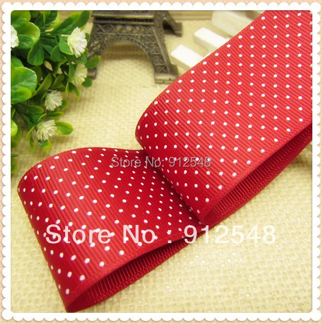 MNYD25,38mm deep red Grosgrain ribbon Printed White Dots Polka,Wedding gifts production Ribbon,DIY jewelry accessories