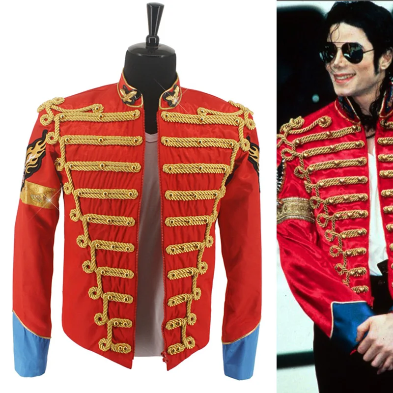 

Rare MJ Michael Jackson Red Retro England Military Jacket For Performance Party formal dress In 1985s