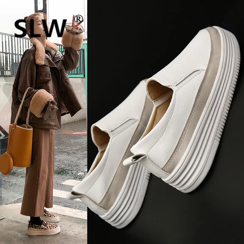 autumn flat fashion new Lace-Up Loafers platform 2023 spring Casual Shallow women PU Flat Platform Round Toe Slip-On Rubber