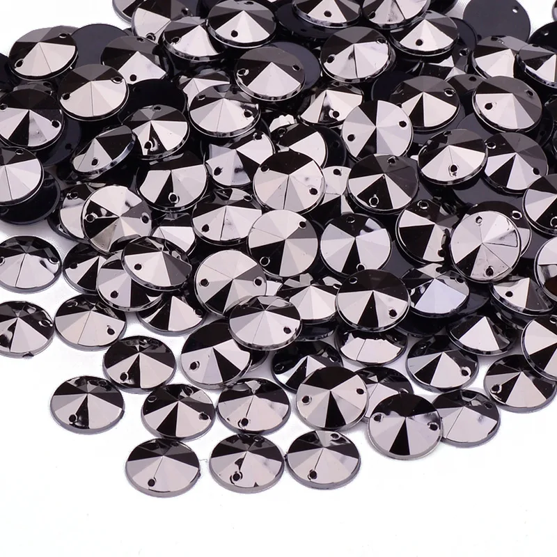 JUNAO 10mm 500pcs Sew On Rhinestone Black AB Crystals Flat Back Strass Acrylic Gems Sewing Crystal Stones Round Rivoli Beads