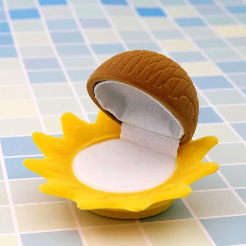 Gelbe Sonnenblume Samt Ring Box Ohrringe Geschenk Geschenkboxen Verpackung für Schmuck Hochzeit Verlobung Display Halter Großhandel – Detail 5