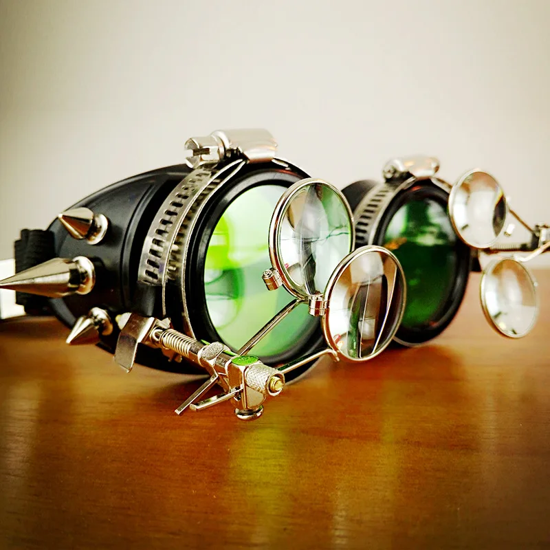 

Corzzet Black Plastic Metal Rivet Punk Rock Gothic Windproof Mirror Steampunk Goggles Eyewear Halloween Cosplay Accessories