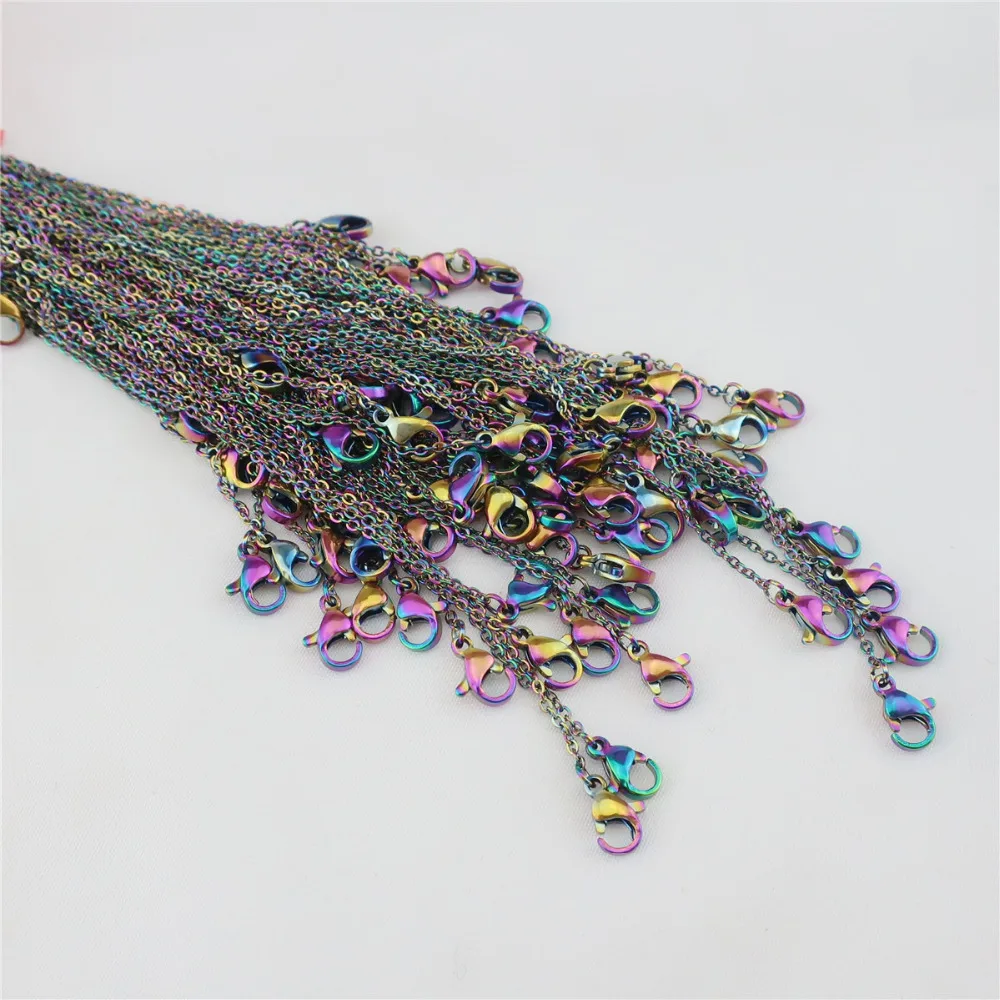 5x/lot 2mm Stainless Steel Chains Necklace 50cm 60cm 80cm 90cm Rainbow/Silver Color Gold Color Link Chain Jewelry Making