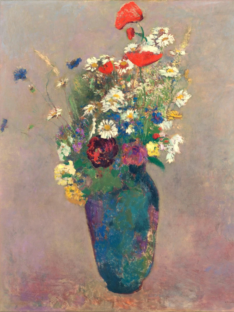 Flowers canvas painting vintage style classical still life Vase of Mixed Flowers  By: Odilon Redon