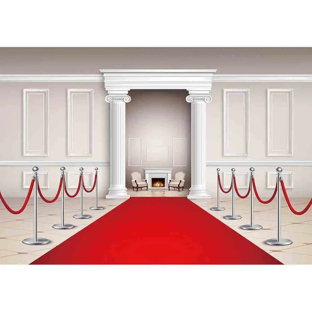 Funnytree backdrop for photo studio red carpet barriers armchairs fireplace luxurious photography background photocall prop