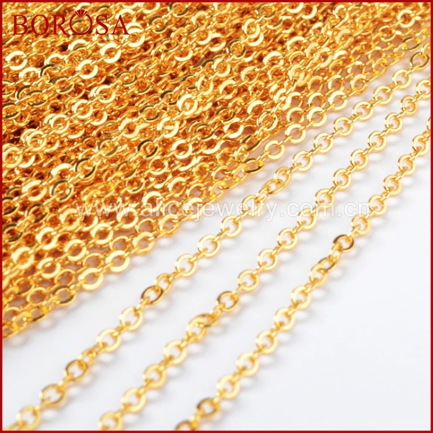 BOROSA 18''  Gold Color Chains For Connector Jewelry Gold Color Chain Necklace Golden Flat Cable Chain Losbter Clasp PJ004