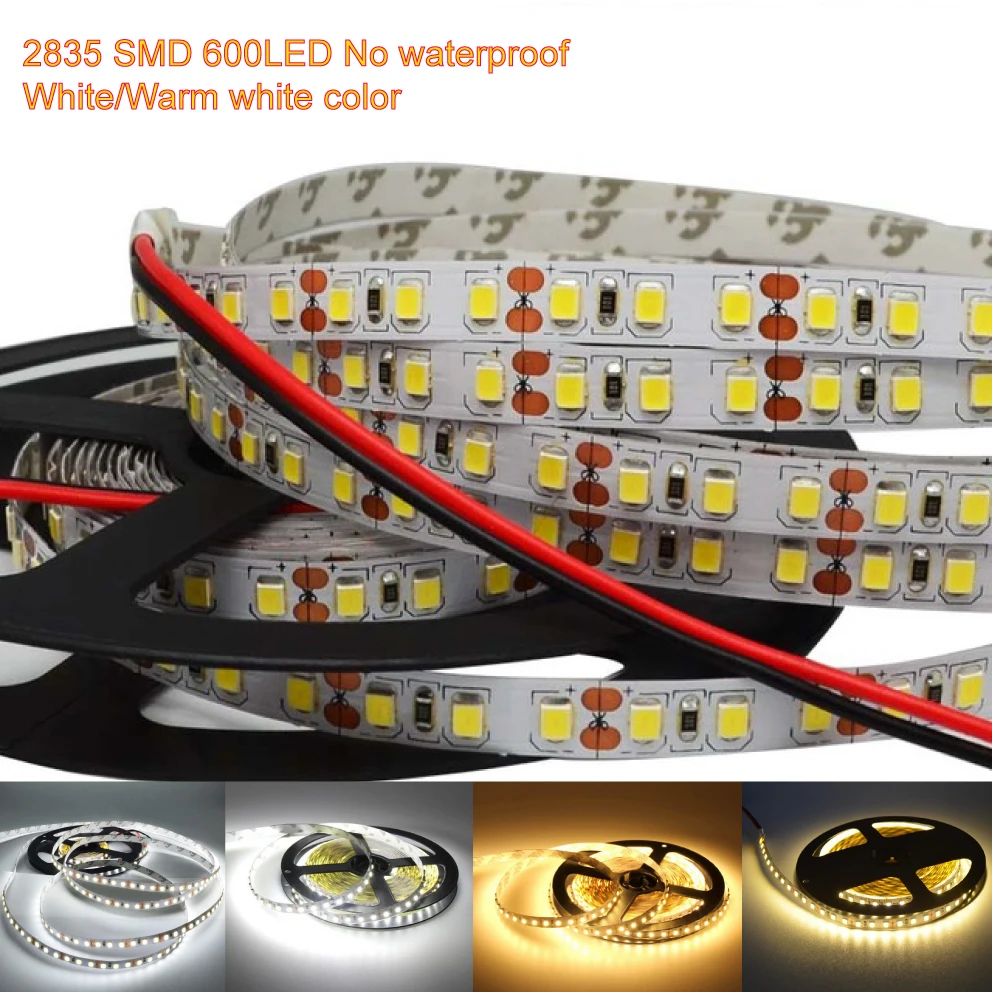 

Super Bright 5M 2835 SMD 120led/m 600Leds White Warm White Flexible LED Strip 12V Non-Waterproof more brighter than 3528 strip