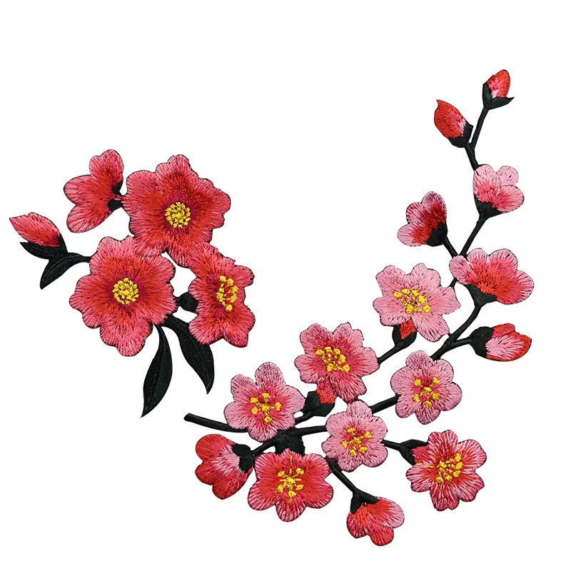 Cherry Blossoms Plum Flower Patch Iron on Applique Floral Patch for Clothes Fabric Iron to Stick DIY Coat Jeans Accessories