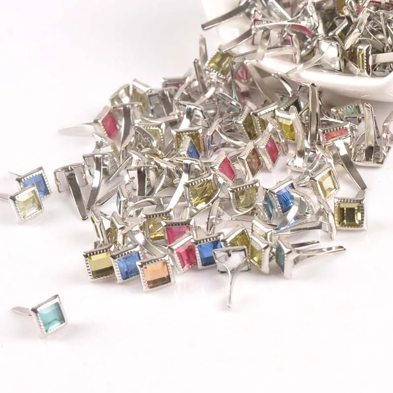 50PCs Mixed square Rhinestone Brad Scrapbooking Embellishment Fastener Brads Metal Crafts For shoes Decoration 7x7x15mm CP2199