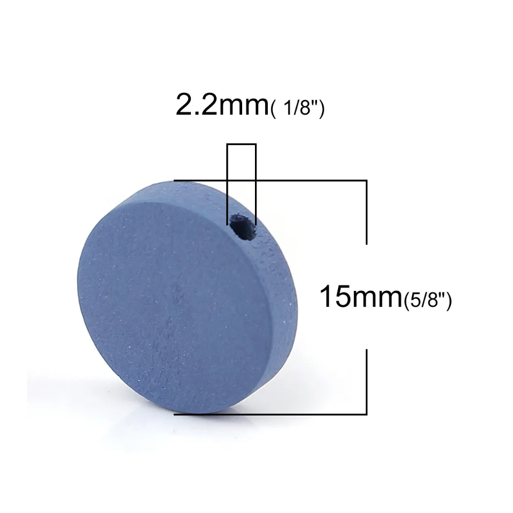 DoreenBeads Wood Spacer Beads Flat Round Deep Blue Steel Gray Colorful Beads About 15mm( 5/8