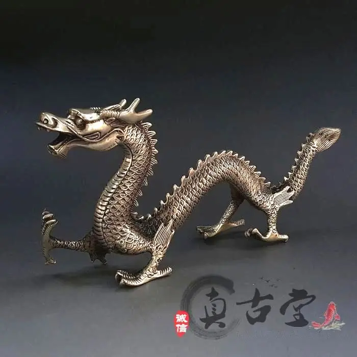 Exquisite Vintage Fantasy Chinese Dragon Totem Statuary Copper Silver Plating