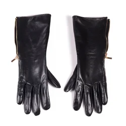 Guantes de piel de cabra para hombre, manoplas de piel de cabra auténtica de 30cm (11,8 pulgadas) con cremallera lateral media y larga, personalizables, para motocicleta