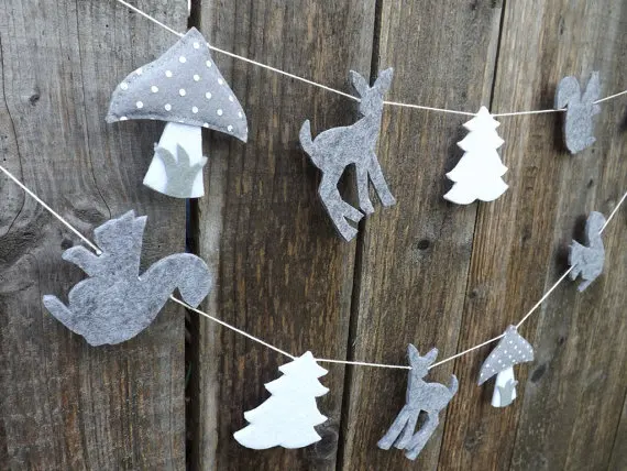 

Woodland nursery room felt Garlands buntings Christening wedding birthday bridal baby shower Church decor banners