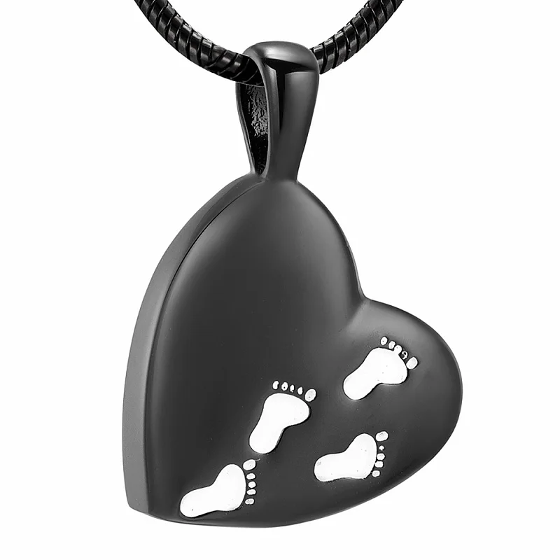 IJD12450 Stainless Steel Heart Baby Footprint URN Necklace Memorial Cremation Keepsake Ashes Pendant,Funnel Included