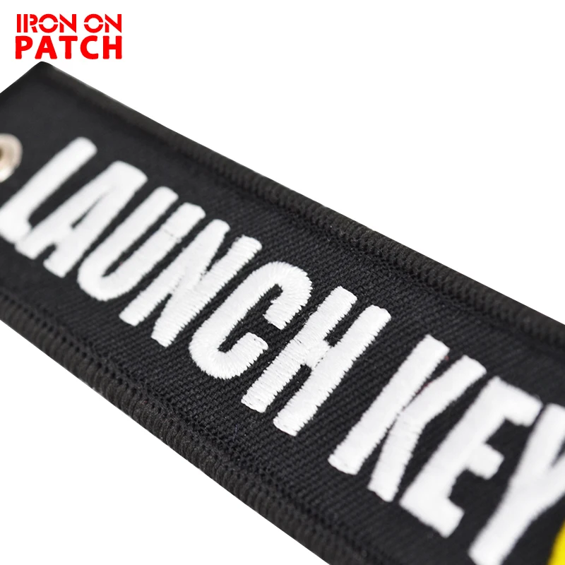 White/Red Belt Novelty Keychain Launch Key Chain for Motorcycles and Cars Key Tag Embroidery OEM Never Give Upbias webbing