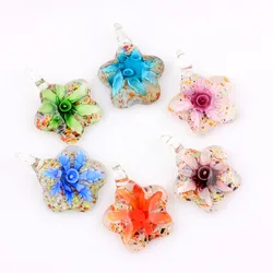 QianBei Fashion Wholesale 6pcs Handmade Murano Lampwork Glass Mix Color Flower Round Pendants Fit Necklace Women Jewelry Gifts