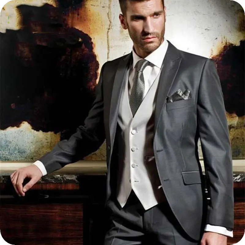 

Latest Coat Pant Designs Italian Grey Men Suits Slim Fit Groom Wedding Suit Man Tuxedos Vintage Male Blazer Costume Homme 3Piece