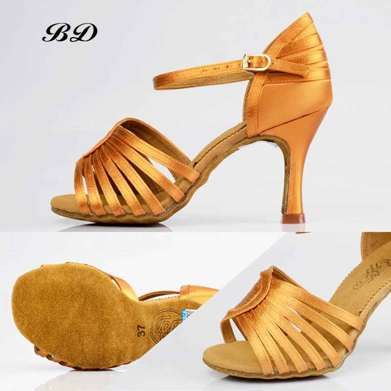 BD 2323 Dance Shoes Ballroom Women Latin shoes Dancing Shoe GIRL WOMAN High Heels SATIN Authentic SALSA Cowhide Sole Non-slip