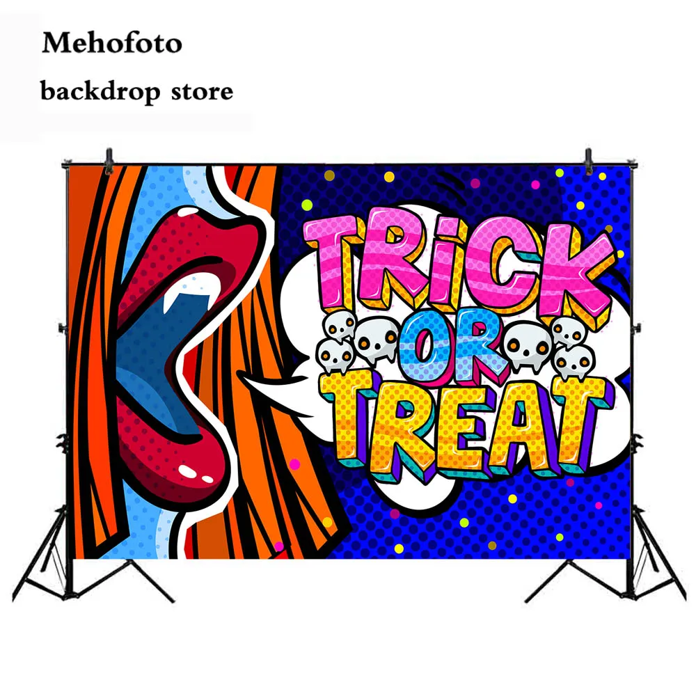 

Trick or Treat Photography Backdrops Halloween Photo Booth Background Ghost Party Supplies Props Computer Printed 986