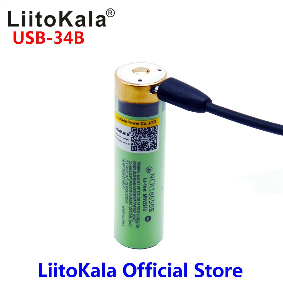 LiitoKala USB-34B 3.7V 18650 3400mAh batteria ricaricabile USB agli ioni di litio con indicatore luminoso a LED ricarica cc