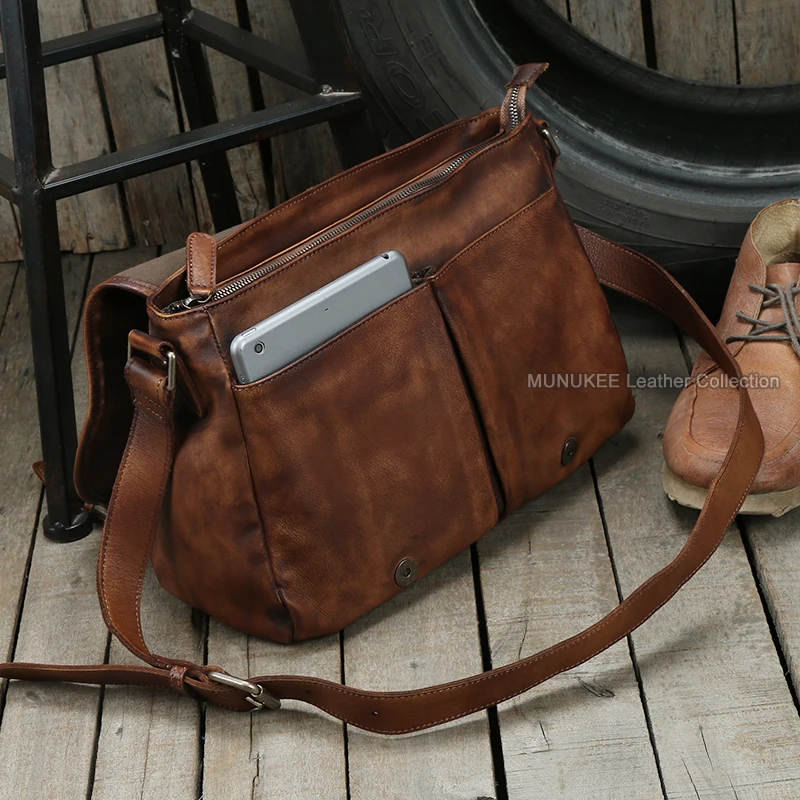 New Fashion Genuine Leather Shoulder Bag men Leather Messenger Bag Men Crossbody Bag Male Casual Sling Bag Leisure Vintage Brown