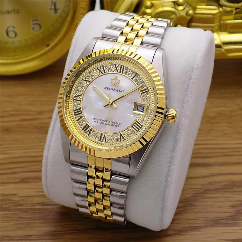 Cổ Điển Thời Trang Reginald Thương Hiệu Datejust Đồng Hồ Thạch Anh Nam Fluted Ốp Viền Cổ La Mã Dây Inox Toàn Đồng Hồ Dạ Quang