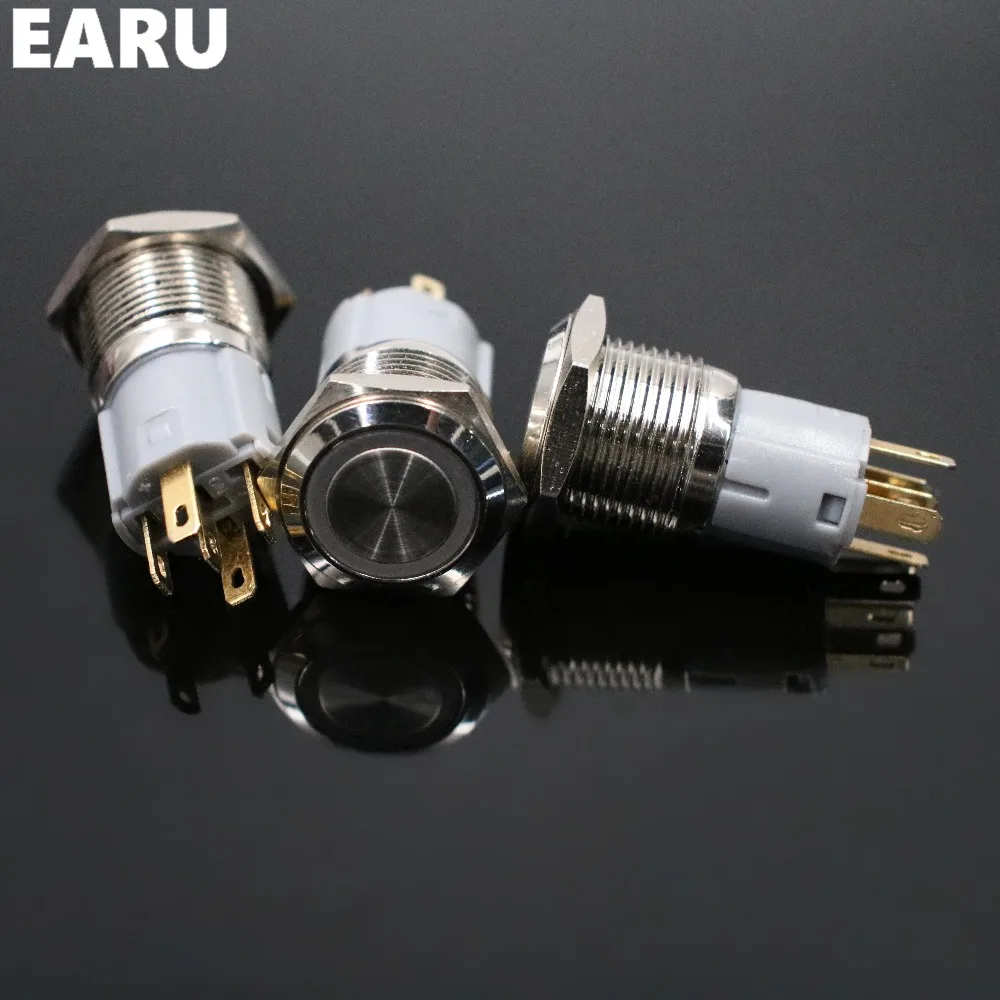 16mm Waterproof Power Press Metal Push Button Switch LED Light Illuminated Self-lock Fixation Latching 3V 5V 6V 12V 24V 36V 220V