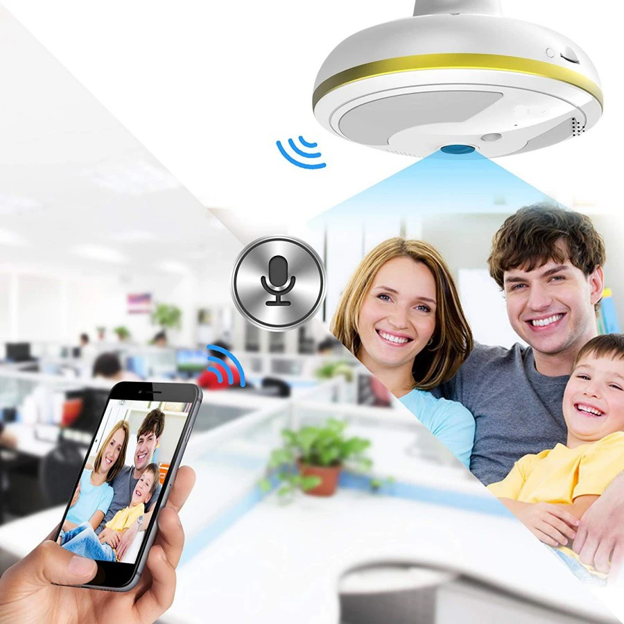 Wireless WiFi Security Camera Light Bulb Home Security System 360 Degree with Motion Detection Night Vision for IOS Android APP