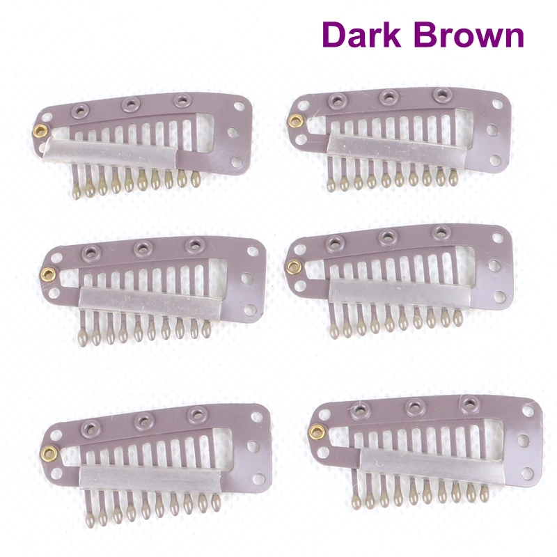 ( Black, D.Brown, M.Brown, L.Brown, Blonde ) 50pcs 38mm 10 teeth stainless steel snap hair clips for hair extension