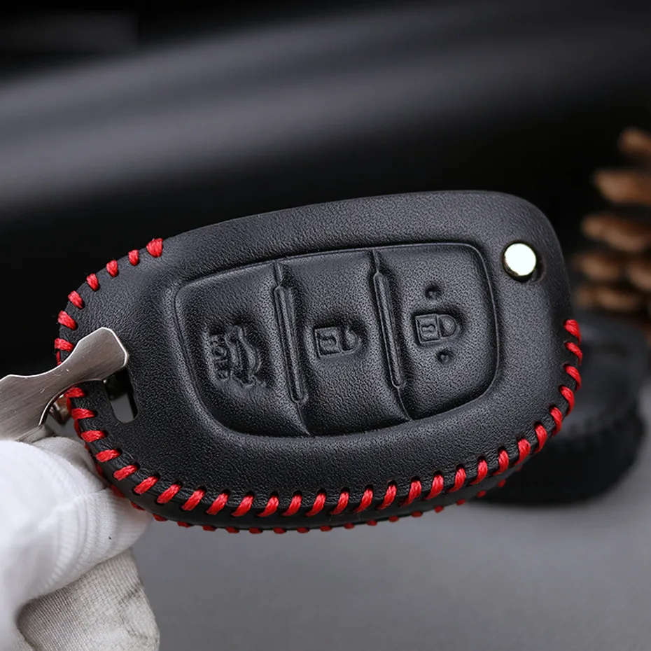 Leather Car Key Case Cover For Hyundai Creta I10 I20 Tucson Elantra Santa Fe Protection Key Shell Skin Bag Only Case