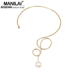 MANILAI Imitation Pearl Torque Choker Necklace For Women Accessories Geometric Charm Alloy Big Statement Necklace Jewelry Design