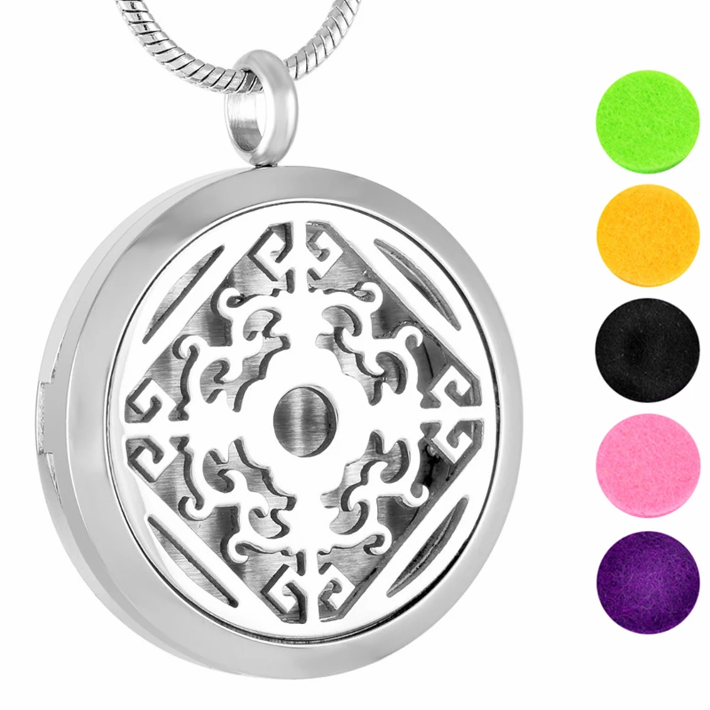 MJP0006 316L Stainless Steel perfume Vintage Flower pattern pendant necklace essential oil locket jewelry with free pads