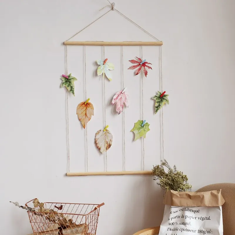 Large 50cm Wooden Stick Hanging Photo Display Macrame Wall Hanging Pictures Organizer Home Decor with Wood Clips and Post Cards image 5