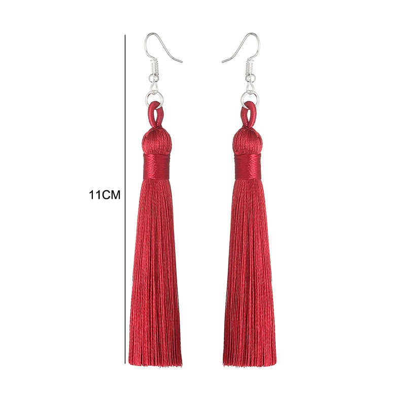 LOVBEAFAS Boho Drop Tassel Women Earrings Long Fringe Dangle Earings Silk Fabric Rope Wrap Ethnic Vintage Fashion Female Jewelry