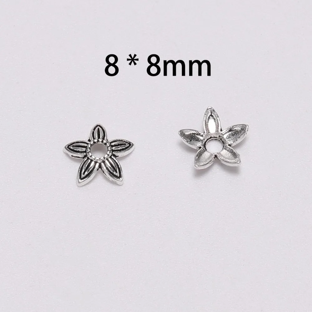 100pcs 8mm Antique 5 petal Flower Bead End Caps Receptacle Flower Torus DIY Spaced Apart For Jewelry Making Accessories