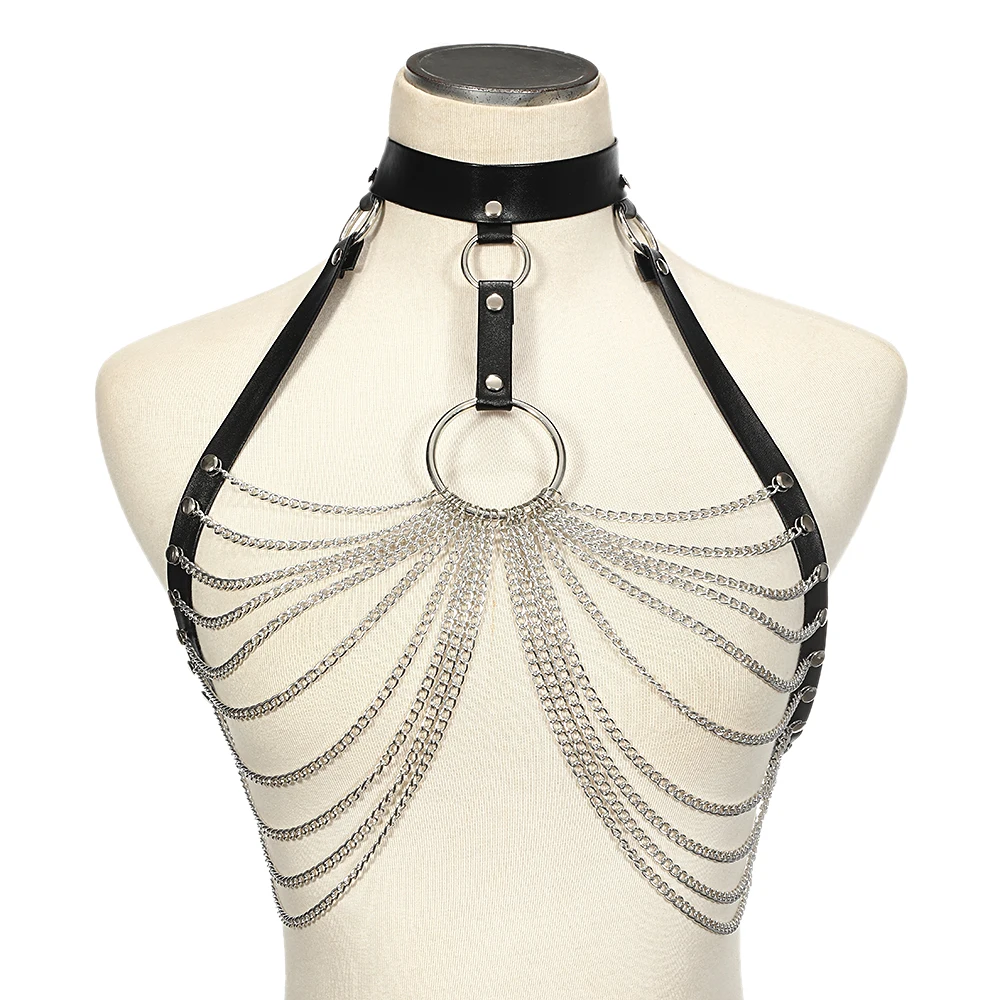 Goth Leather Body Harness Chain Bra Top Chest Waist Belt Witch Gothic Punk Fashion Festival Jewelry Sexy Accessories