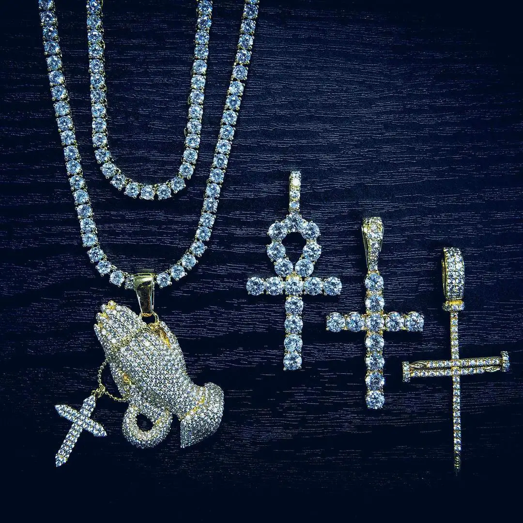 TOPGRILLZ Hip Hop Ankh Cross Pendant Necklace Micro Pave AAAA+ Cubic Zirconia Egyptian Style 24\