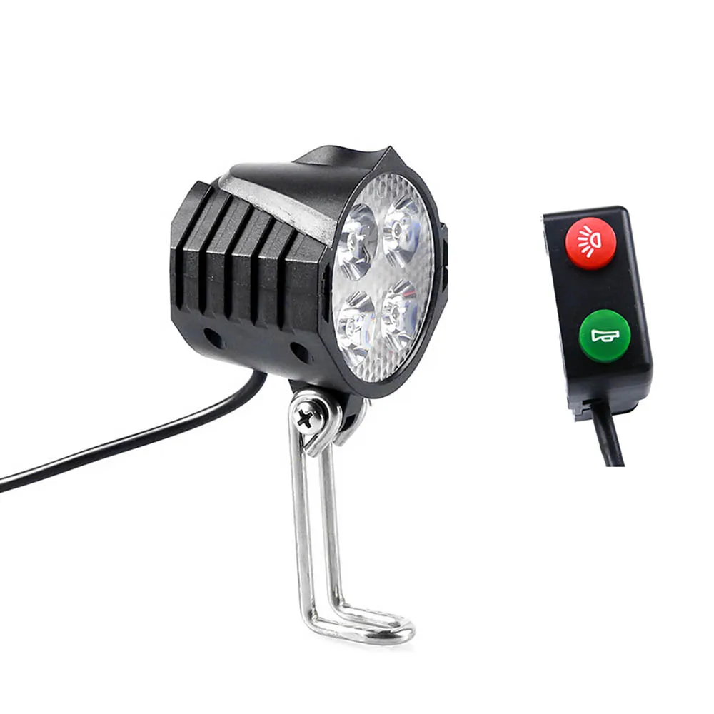 12W 36V 48V luce per bicicletta elettrica con clacson impermeabile di alta qualità Set di clacson per faro anteriore