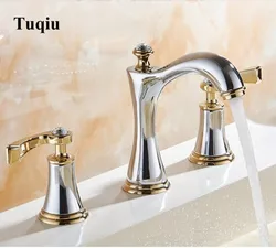 Basin Faucets Brass Polished Chrome Gold Deck Mounted Crystal Bathroom Sink Faucets 3 Hole Double Handle Hot And Cold Water Tap