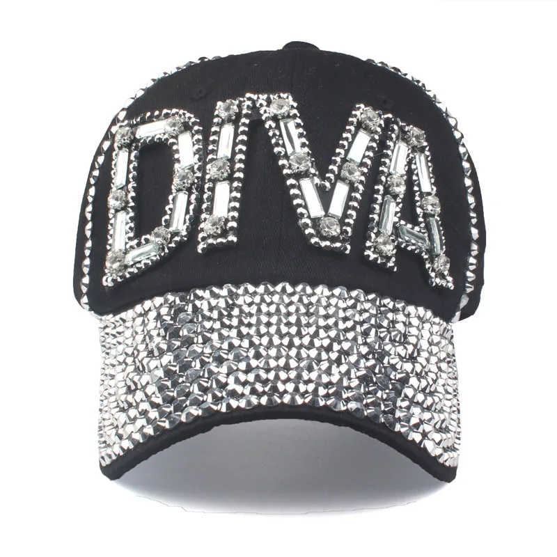 [YARBUU] Baseball Caps With Letter DIVA Women Adjustable Sun Hat Rhinestone Denim Hat And Cotton Snapback Cap Drop Shipping