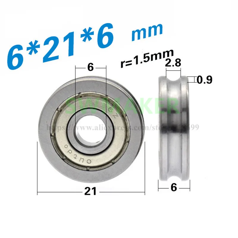 1pcs 6*21*6mm 626 bearings, U grooved roller with groove, conductor groove wheel, 3 mm diameter track wheel