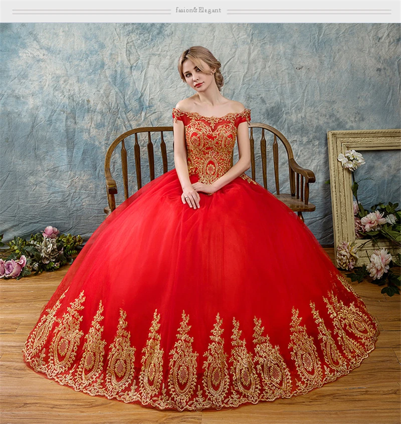 Black White Red Romantic Vintage Gold Lace Appliques Navy Blue Wedding Dresses Plus Size Bridal Gown Boat Neck Off Shoulder