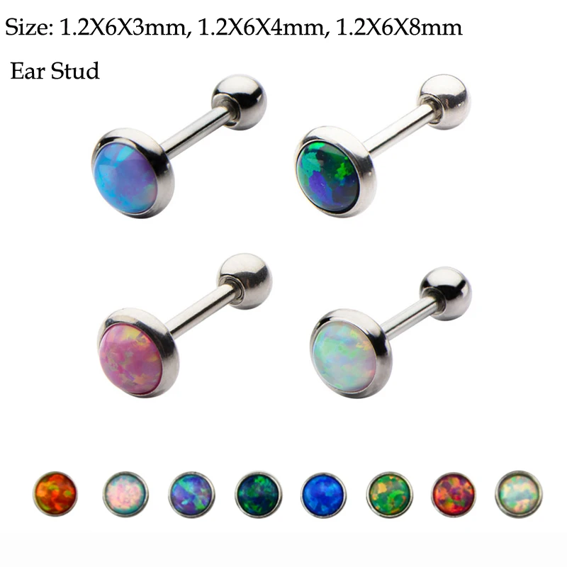 1Piece Opal Stone Internally Thread Labret Ring Ear Tragus Cartilage Stud Helix Piercing Earring Lip Stud L Shape Nose Stud Bone