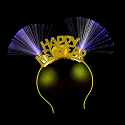 LED Fiber Optic Ear Hair Hoop Happy New Year Applique Flashing Light Headband Christmas Party Supplies Random Color